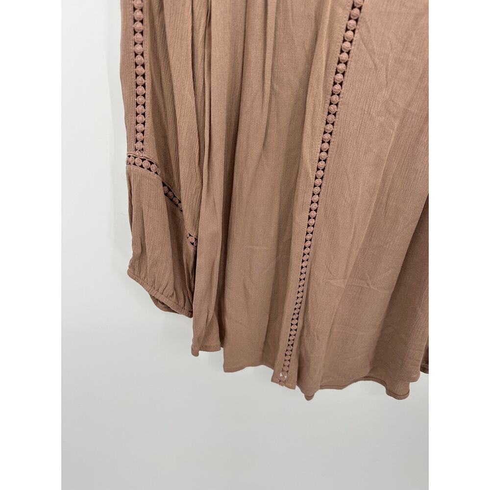 New Directions Mauve Taupe Lace Crochet V-Neck Peasant Blouse Small M9990199N4 - Picture 3 of 10